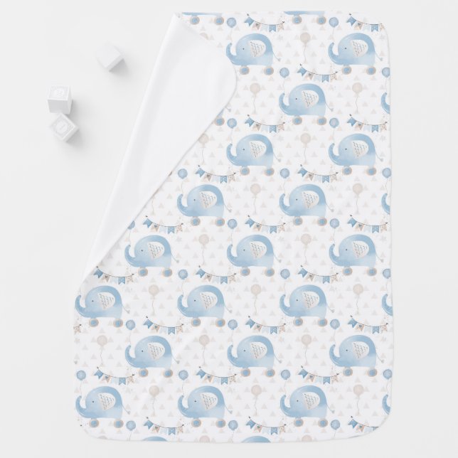 Blue Baby Roller Skating Elephant Baby Blanket (In Situ)