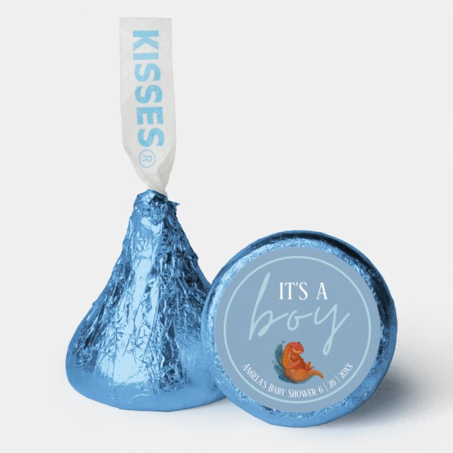Blue Baby Sea Otter and Mom Baby Shower Hershey®'s Kisses® (Front)