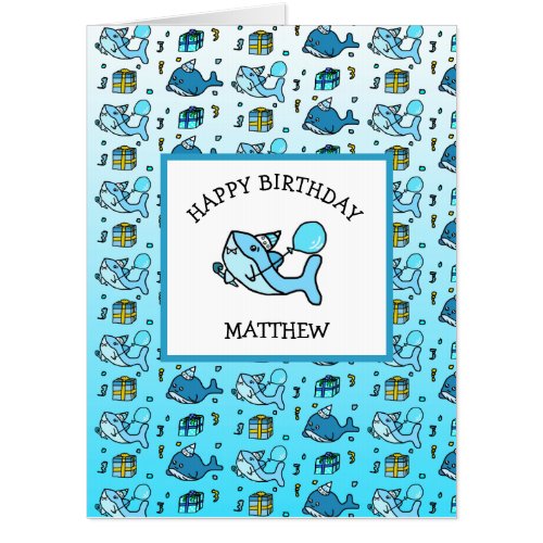 Blue Baby Shark Jumbo Boys Happy Birthday Card
