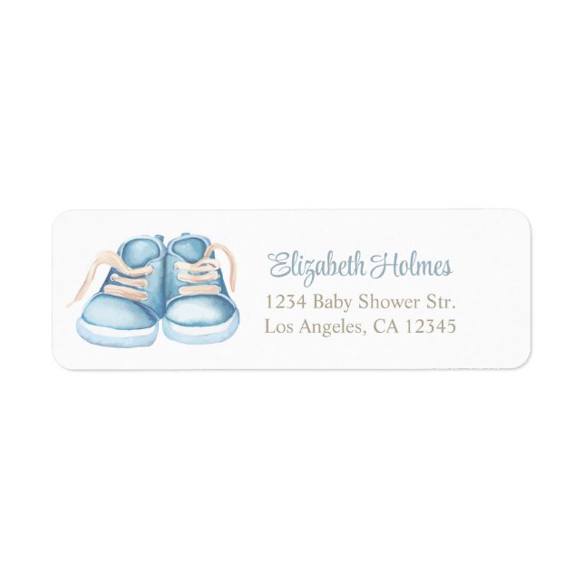 Blue Baby Shoes Baby Shower Address Label. Label (Front)