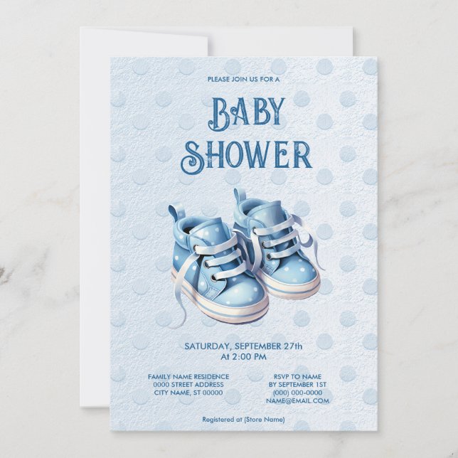 Blue Baby Shoes Baby Shower Invitation (Front)