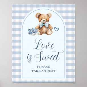 Blue Baby Shoes Gingham Baby Shower Love is Sweet Poster