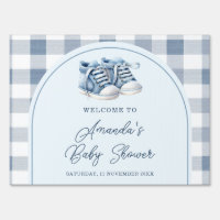 Blue Baby Shoes Gingham Baby Shower Welcome Yard