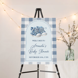 Blue Baby Shoes Gingham Boy Baby Shower Welcome Foam Board