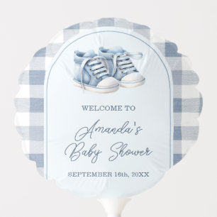 Blue Baby Shoes Gingham Boy Booties Baby Shower Balloon