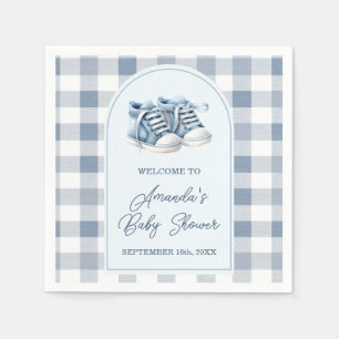 Blue Baby Shoes Gingham Boy Booties Baby Shower Napkins