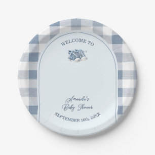 Blue Baby Shoes Gingham Boy Booties Baby Shower Paper Plates