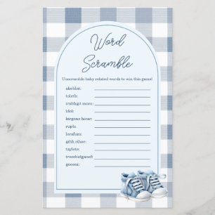Blue Baby Shoes Gingham Word Scramble Game