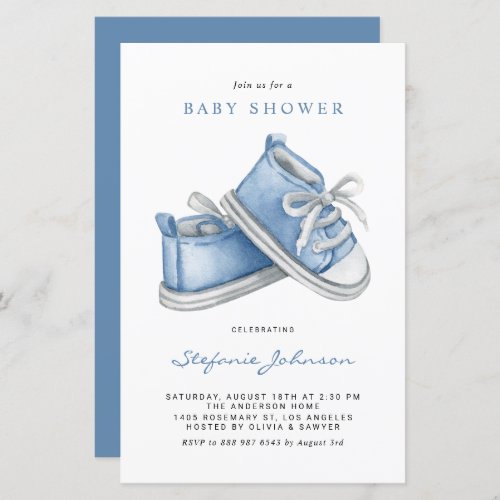 Blue Baby Shoes Its a Boy Baby Shower Invitation