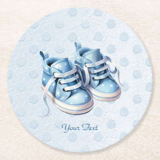 Blue Baby Shoes Paper Coaster