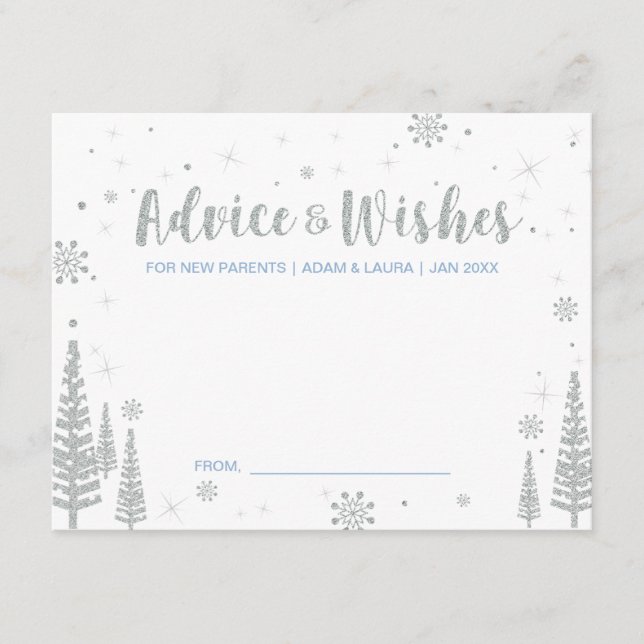 Blue Baby Shower Advice Card for mom, parents (Front)