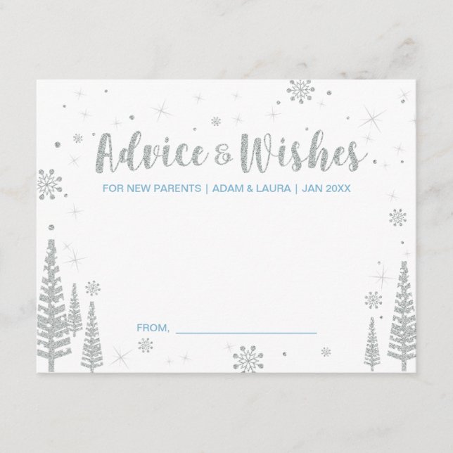 Blue Baby Shower Advice Card for mom, parents (Front)