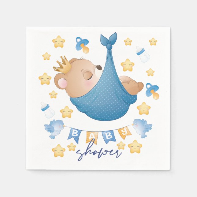 Blue Baby Shower Baby Boy Bear Napkins (Front)