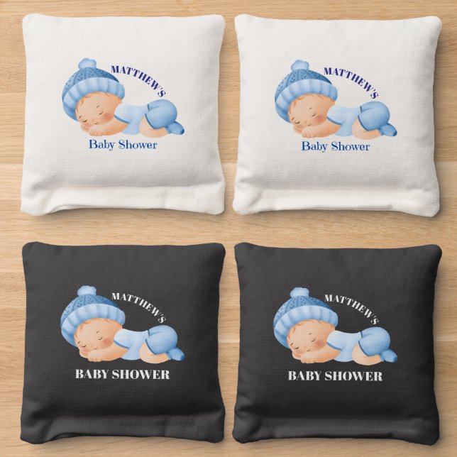 Blue Baby Shower, Baby Boy Shower Cornhole Bags (Wood)