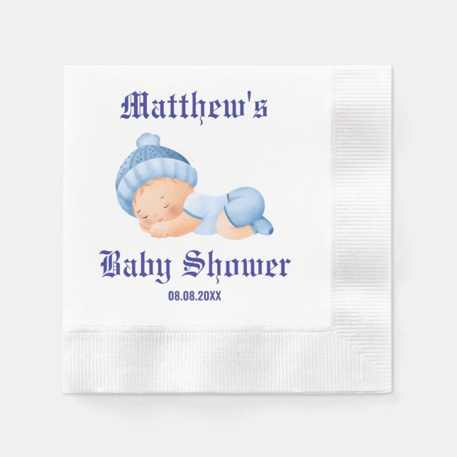 Blue Baby Shower, Baby Boy Shower Napkins (Front)