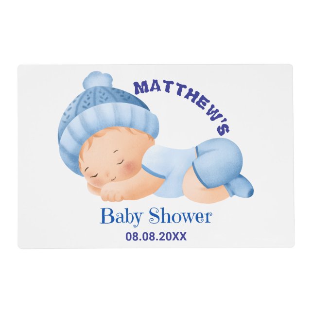 Blue Baby Shower, Baby Boy Shower Placemat (Front)