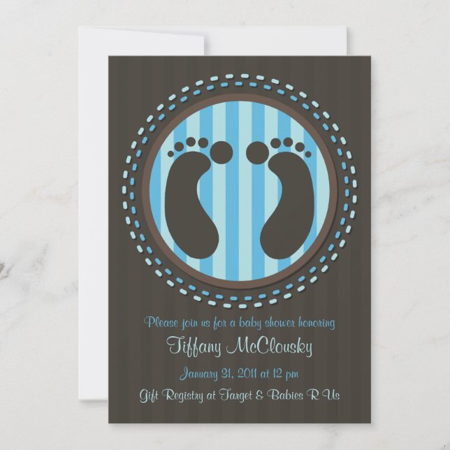 Blue Baby Shower Baby Footprints Invitation (Front)