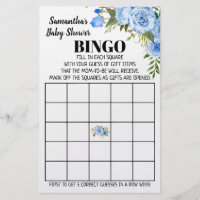 Blue Baby Shower Bingo english spanish game card Flyer