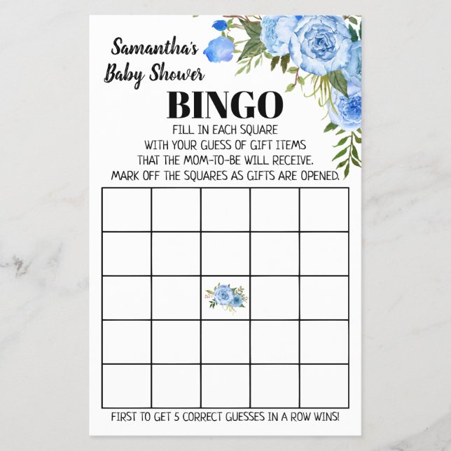Blue Baby Shower Bingo english spanish game card Flyer (Front)