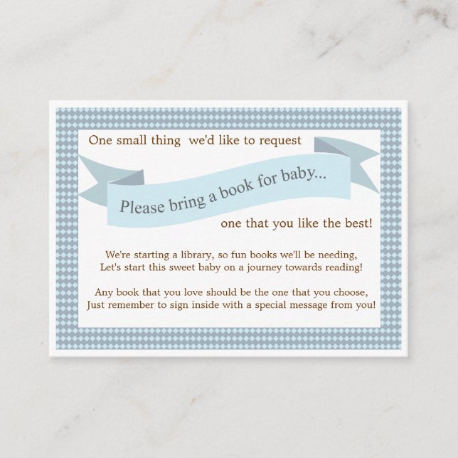 Blue Baby Shower Book Insert Request Card (Front)