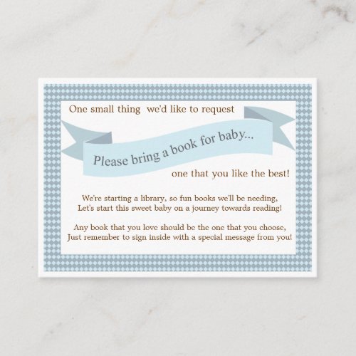 Blue Baby Shower Book Insert Request Card Business Card Template