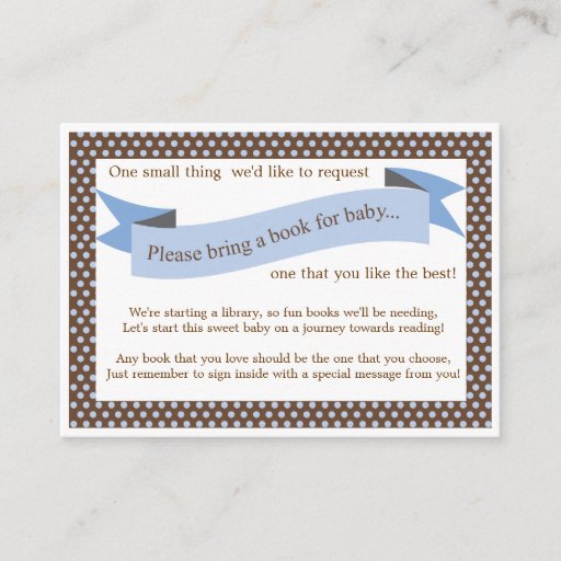 Customizable Blue Baby Shower Book Insert Request Card Business Cards