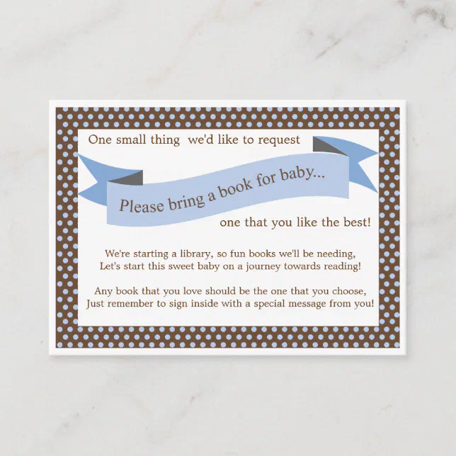 Blue Baby Shower Book Insert Request Card Zazzle