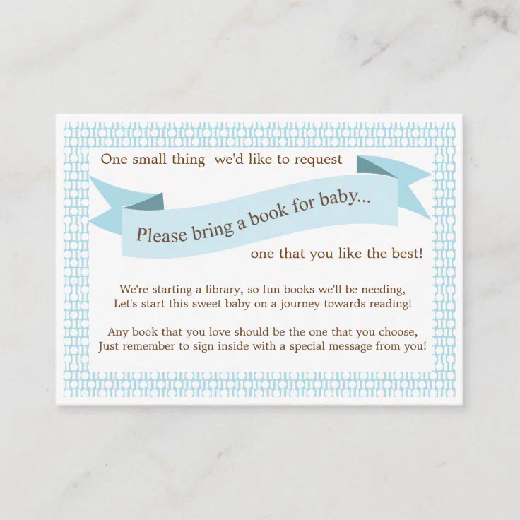 Blue Baby Shower Book Insert Request Card Zazzle