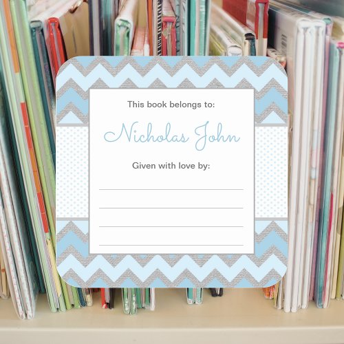 Blue baby shower bookplate sticker