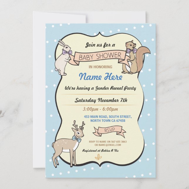 Blue Baby Shower Boy Deer Polka Dot Invitation (Front)