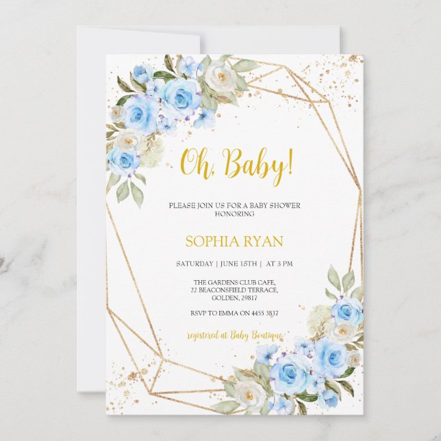 Blue Baby Shower Boy Invitation (Front)