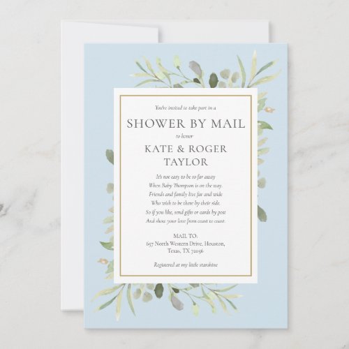 Blue Baby Shower By Mail Long Distance Greenery Invitation