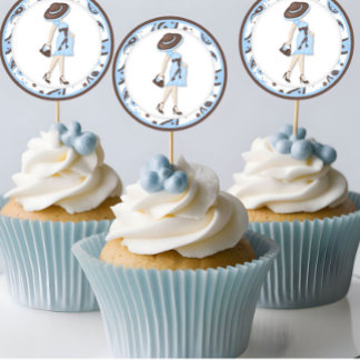 Blue baby Shower Cupcake Toppers Stickers