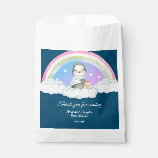 Blue Baby Shower Cute Penguin Animal Favor Bag (Front)
