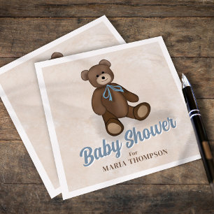 Blue Baby Shower Cute Teddy Bear Custom Napkins