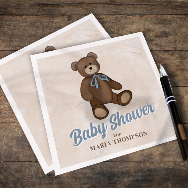 Blue Baby Shower Cute Teddy Bear Custom Napkins (Creator Uploaded)