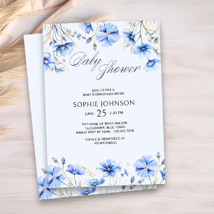 Blue Baby Shower Elegant Summer Floral Invitation