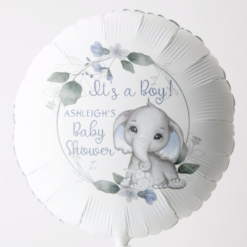 Blue Baby Shower Elephant Watercolor Thank You Balloon