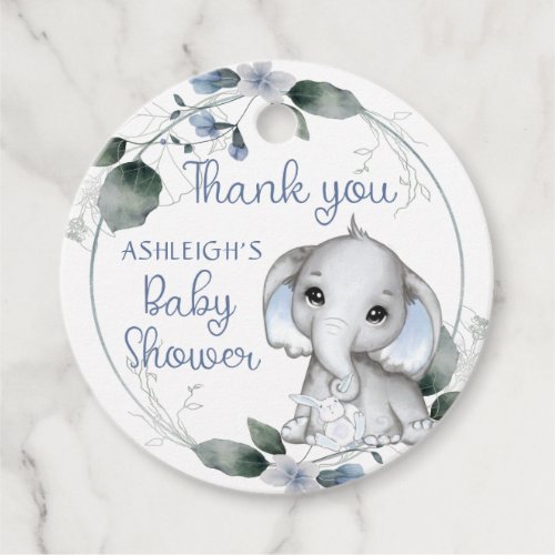 Blue Baby Shower Elephant Watercolor Thank You Favor Tags
