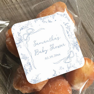 Blue Baby Shower Floral Bow Square Sticker