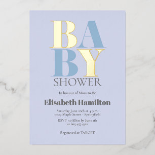 Blue Baby Shower Foil Invitation