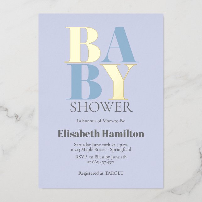 Blue Baby Shower Foil Invitation (Front)