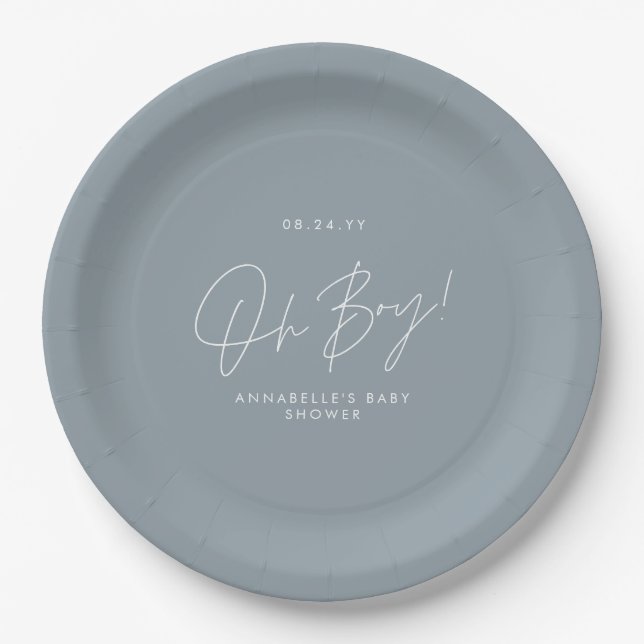 blue baby shower gender reveal paper plates (Front)