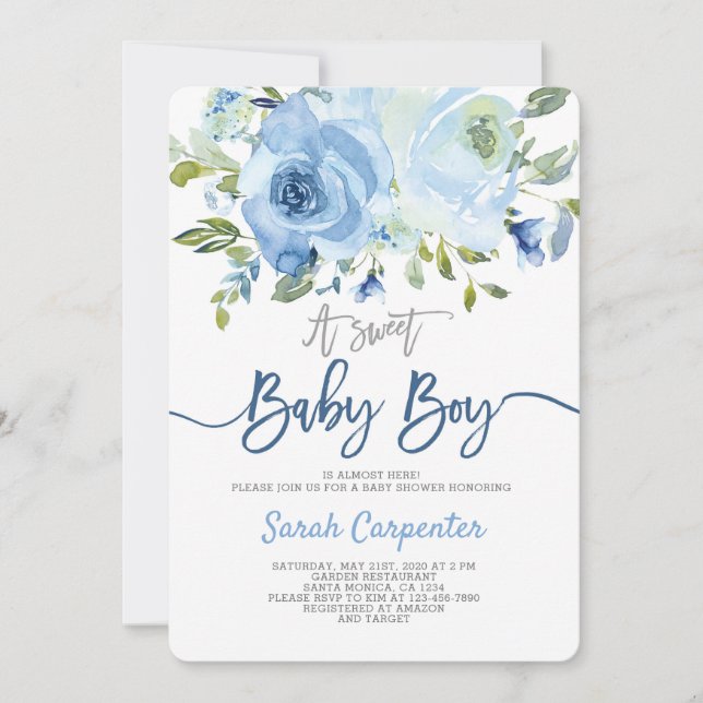 Blue baby shower invitation (Front)