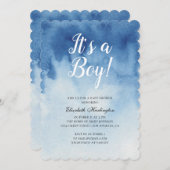 Blue baby shower. It's a boy. Watercolor modern Invitation (Front/Back)