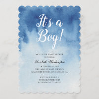Blue baby shower. It's a boy. Watercolor modern Invitation