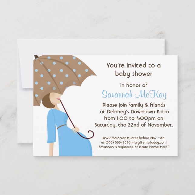 Blue Baby Shower - Modern Mommy Baby Bump Invitation (Front)