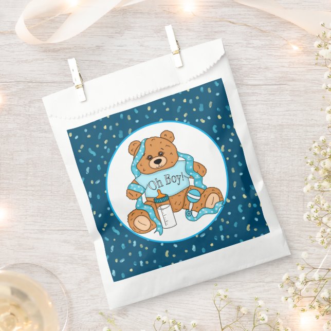 Blue Baby Shower Oh Boy Teddy Bear Favor Bag (Clipped)