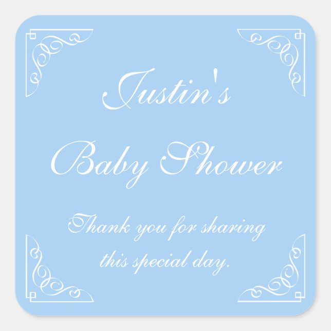 Blue baby shower party favor stickers or seals (Front)