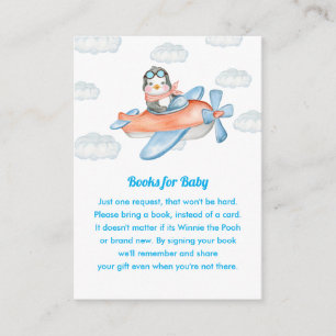 Blue Baby Shower Penguin Animal Pilot Book Request Enclosure Card